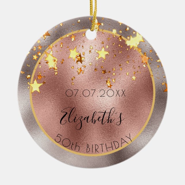 Birthday 50 rose gold stars name best friends ceramic ornament (Front)