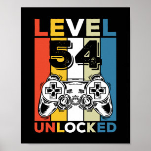Birthday 54th Level Unlocked 54 Gaming Vintage Poster