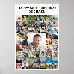 Birthday 55 Photo Collage Any Age Custom Poster