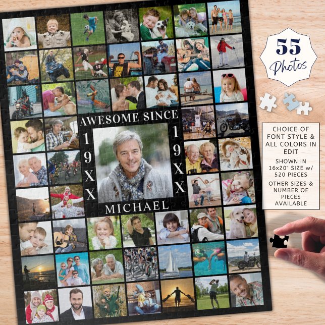 Birthday 55 Photo Collage AWESOME SINCE Jigsaw Puzzle (Creator Uploaded)