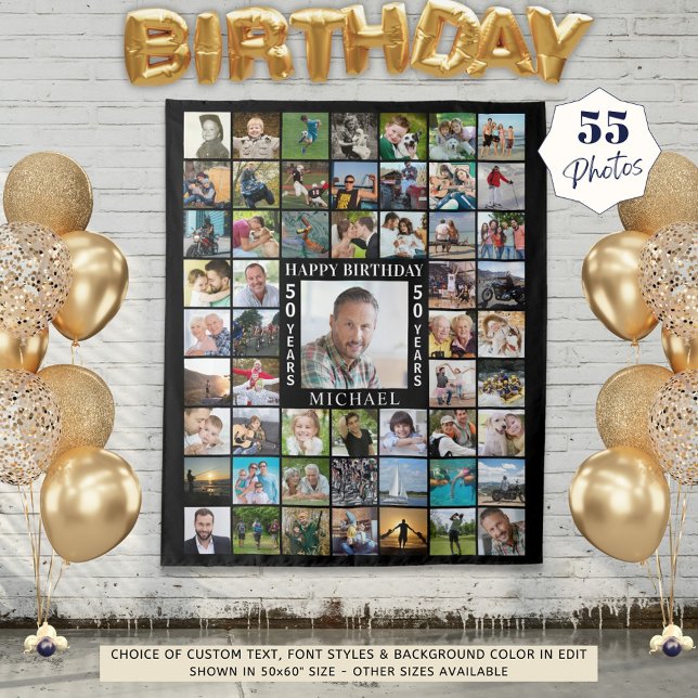 Birthday 55 Photo Collage Backdrop Tapestry (Creator Uploaded)