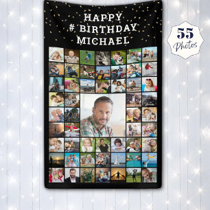 Birthday 55 Photo Collage Custom Text and Colour Banner