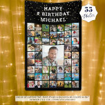 Birthday 55 Photo Collage Custom Text and Colour Banner<br><div class="desc">Celebrate any age birthday with a personalised photo memories banner sign in your choice of colours and font styles utilising this easy-to-upload photo collage template with 55 square pictures of him or her through the years accented with gold confetti. The sample shows HAPPY # BIRTHDAY NAME in white text on...</div>