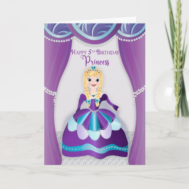 Birthday, 5th Princess Dressed in Purple Blue Gown Card (Front)
