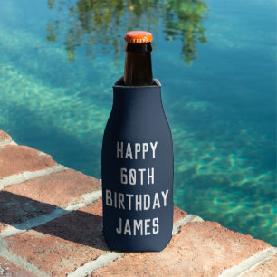 Birthday 60th Elegant Navy Blue Dad Stylish Bottle Cooler