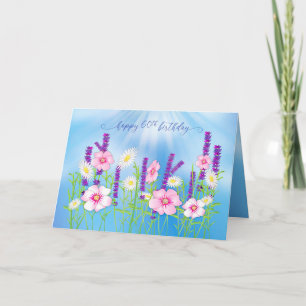 Birthday 60th Soft Delicate Flower Garden Blue Card