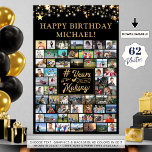 Birthday 62 Photo Collage # Years in the Making Poster<br><div class="desc">Celebrate any age birthday for him or her with a photo memories display poster print utilising this easy-to-upload photo collage template with 62 square and rectangle pictures through the years in your choice of colours. The design features gold stars and lights, your personalised title at the top and a retro...</div>