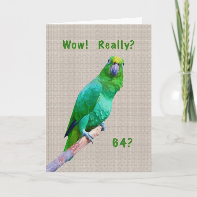 Birthday, 64th, Green Macaw Parrot on a Limb Card (Front)