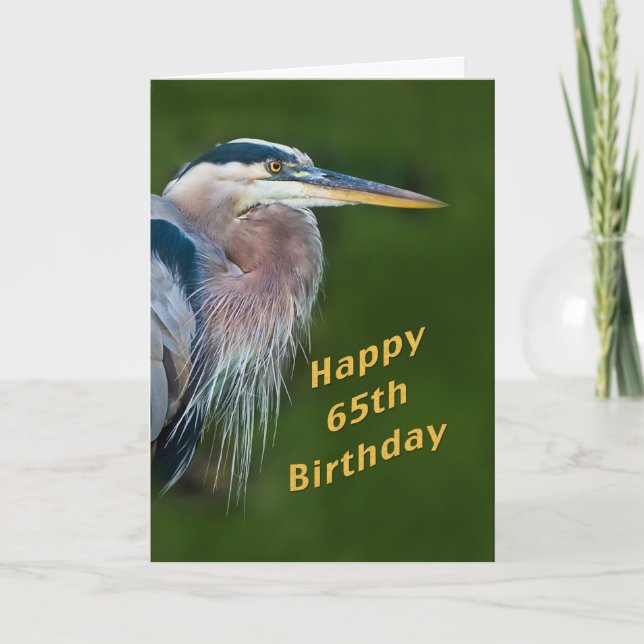 Birthday, 65th, Great Blue Heron Bird Note Card (Front)