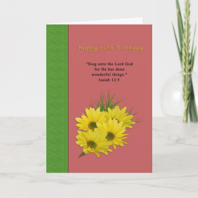 Birthday, 65th, Yellow Daisies, Religious Card (Front)