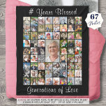 Birthday 67 Photo Collage Custom Text and Colour Fleece Blanket<br><div class="desc">Create a photo memory keepsake blanket for a birthday gift showcasing 67 pictures in an easy-to-use photo collage template and your custom saying, quote or other text shown in a suggested white font against an editable black background. The sample shows # YEARS BLESSED and GENERATIONS OF LOVE. CHANGES: You can...</div>