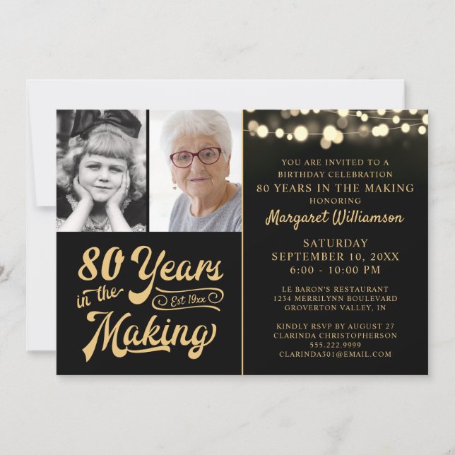 Birthday 80 YEARS IN THE MAKING 2 Photos Black Invitation (Front)