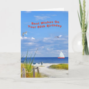 Birthday, 80th, Beach and Ocean View Card