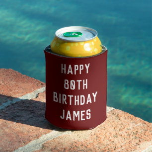 Birthday 80th Elegant Burgundy Dad Stylish Eighty Can Cooler