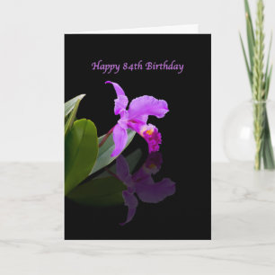 Birthday, 84th, Orchid on Black Card
