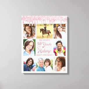 Birthday 8 Photos Rose Gold Pink Glitter Drip Canvas Print