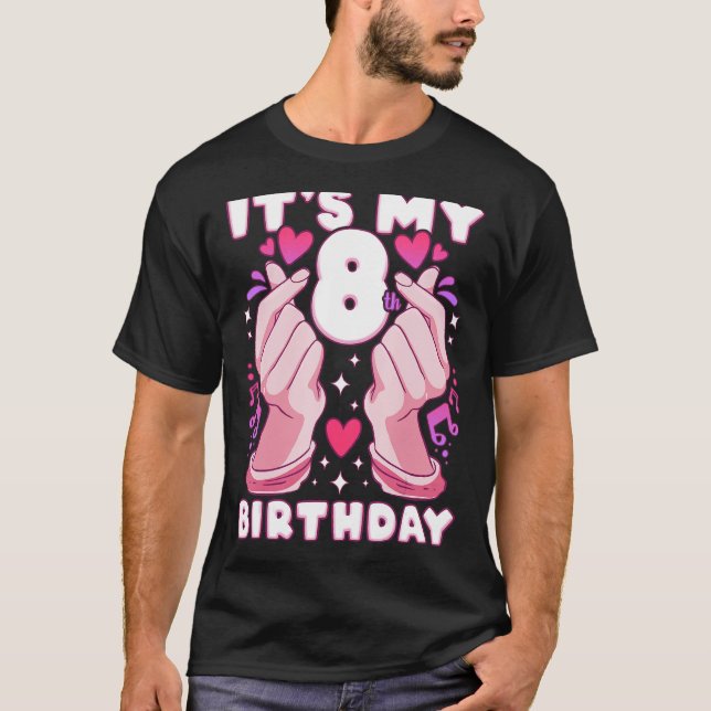 Birthday 8 years old, K-pop finger heart, Sarangha T-Shirt (Front)