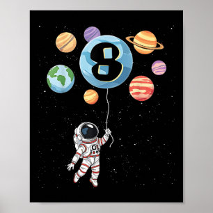 Birthday 8th Astronaut 8 Yr Old Space Planets Boy Poster