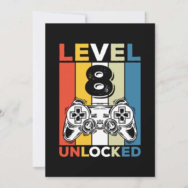 Birthday 8th Level Unlocked 8 Gaming Vintage Invitation (Front)