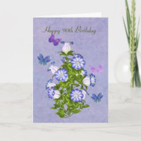 Birthday, 90th, Butterflies and Bell Flowers