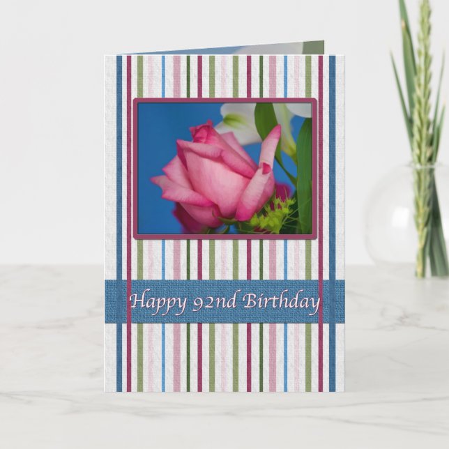 Birthday, 92nd, Red Rose Card (Front)