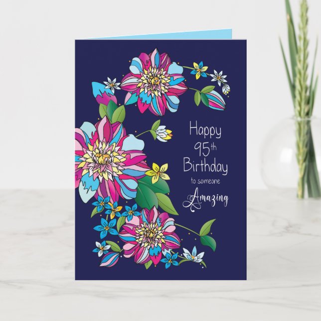 Birthday, 95th,  Bright Bold & Colourful Flowers Card (Front)