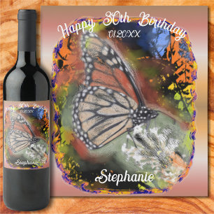 Birthday Abstract Butterfly PV02 Wine Label