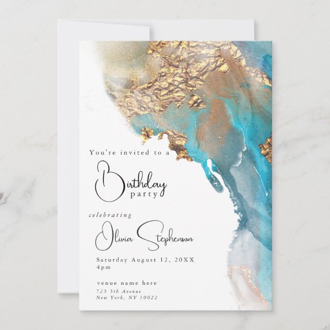 Birthday Abstract Marbled Alcohol Ink  Invitation (Front)