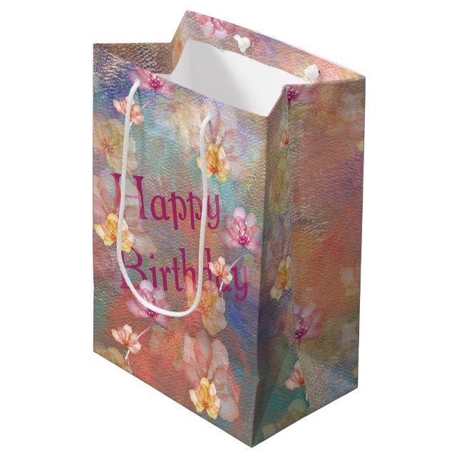 Birthday Abstract Paint and Flowers  Medium Gift Bag (Front Angled)