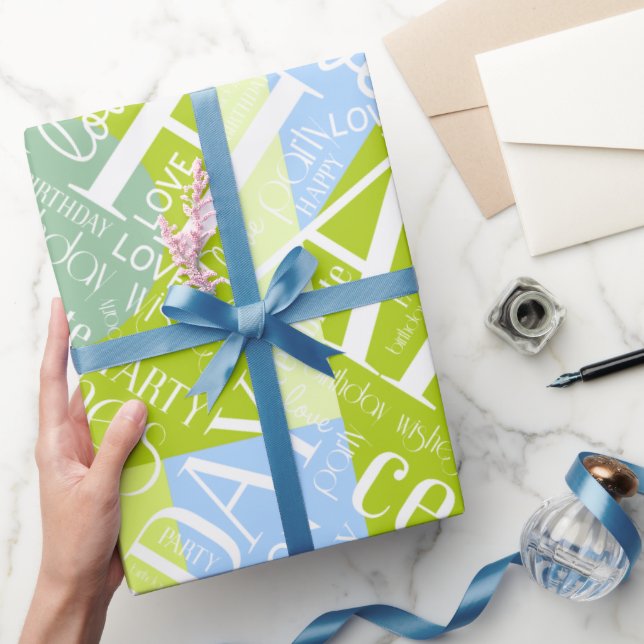 Birthday Add Long Name Colour Block Green ID274 Wrapping Paper (Gifting)