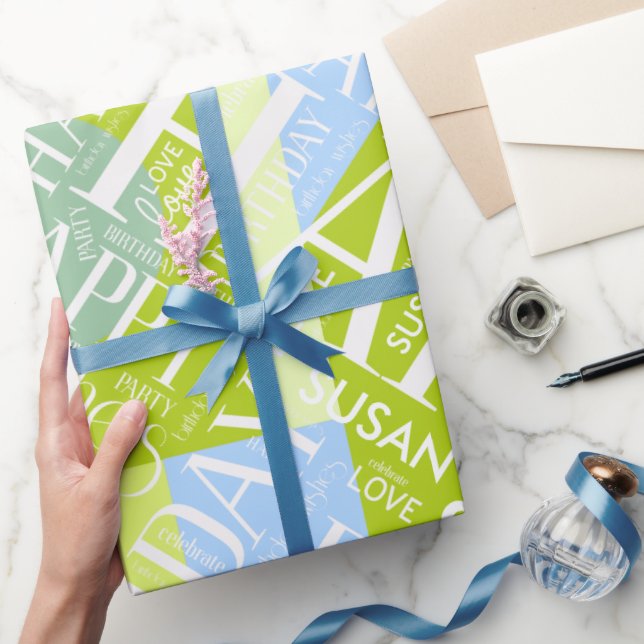 Birthday Add Medium Length Name Green ID274 Wrapping Paper (Gifting)