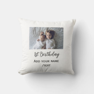 Birthday add name photo simple minimal text annive cushion