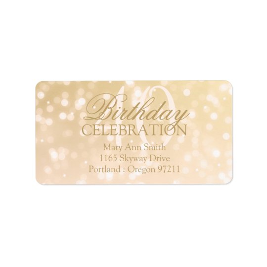 Birthday Address 40th Gold Bokeh Sparkle Lights Address Label