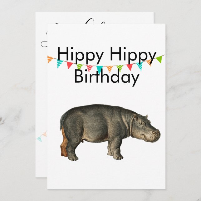 Birthday Adult Funny Hippopotamus Colour Bunting Invitation (Front/Back)