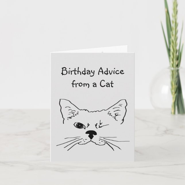 Birthday Advice from Winking  Cat Fun Animal Humor Card (Front)