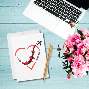 Birthday Aeroplane Heart Airline Flight Attendant Holiday Card