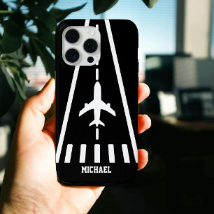 Birthday Aeroplane Landing Runway Black and White iPhone 15 Pro Max Case