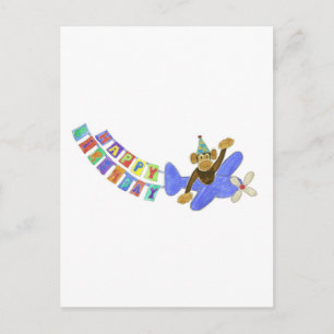 Birthday Aeroplane Monkey Postcard