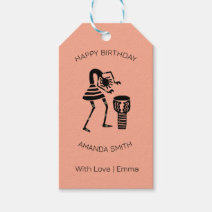 Birthday, African Art Cute Silhouette Music Girl Gift Tags