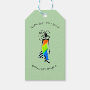 Birthday, African Art Elegant Fashion Lady Gift Tags