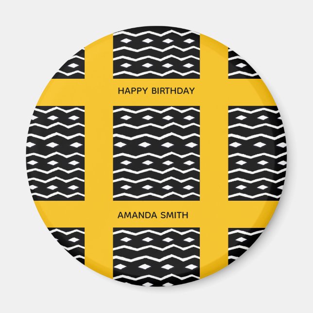 Birthday, African art Ethnic Pattern Orange Square Magnet (Front)