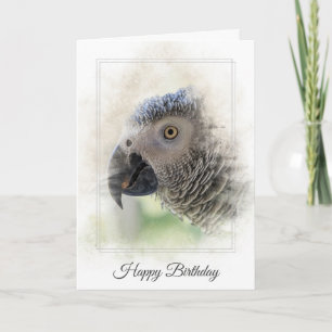Birthday African Grey Parrot Macro Card