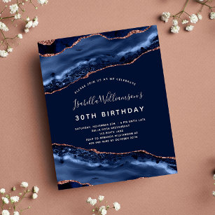 Birthday agate marble blue rose budget invitation flyer