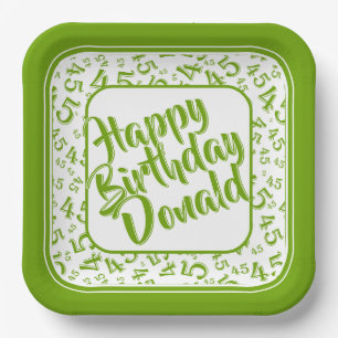 Birthday Age 45 Random Number Pattern Green/White Paper Plate