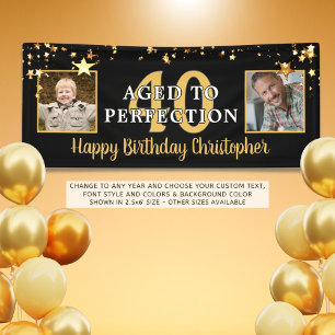 Birthday AGED TO PERFECTION Black Gold Stars Banner