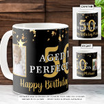 Birthday AGED TO PERFECTION Black Gold Stars Coffee Mug<br><div class="desc">Celebrate any age birthday with a commemorative keepsake mug featuring two photos and your custom text over their age and underneath (the sample shows AGED TO PERFECTION and HAPPY BIRTHDAY NAME) accented with gold stars on an editable black background. CHANGES: Make text font style, colour and background colour changes in...</div>