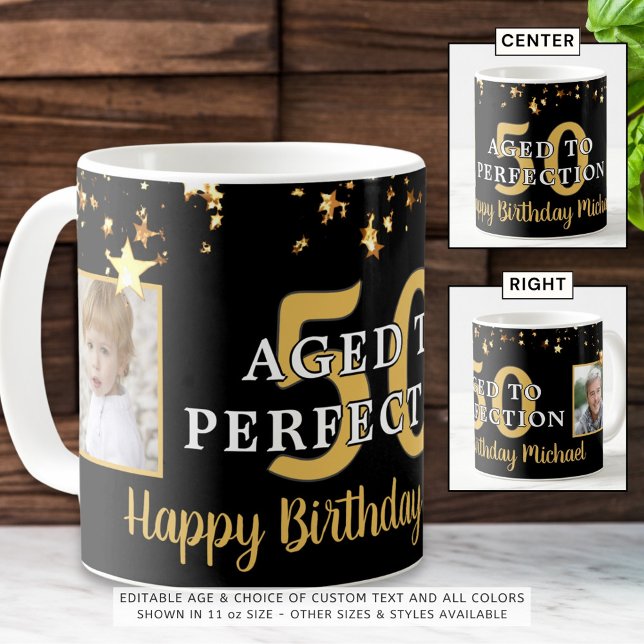 Birthday AGED TO PERFECTION Black Gold Stars Coffee Mug (Creator Uploaded)