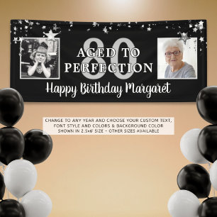 Birthday AGED TO PERFECTION Black Silver Stars Banner