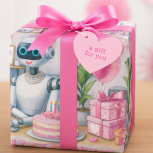 Birthday  Ai Robot Pink Sparkle Balloons  Wrapping Paper