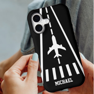 Birthday Airplane Landing Runway Black and White